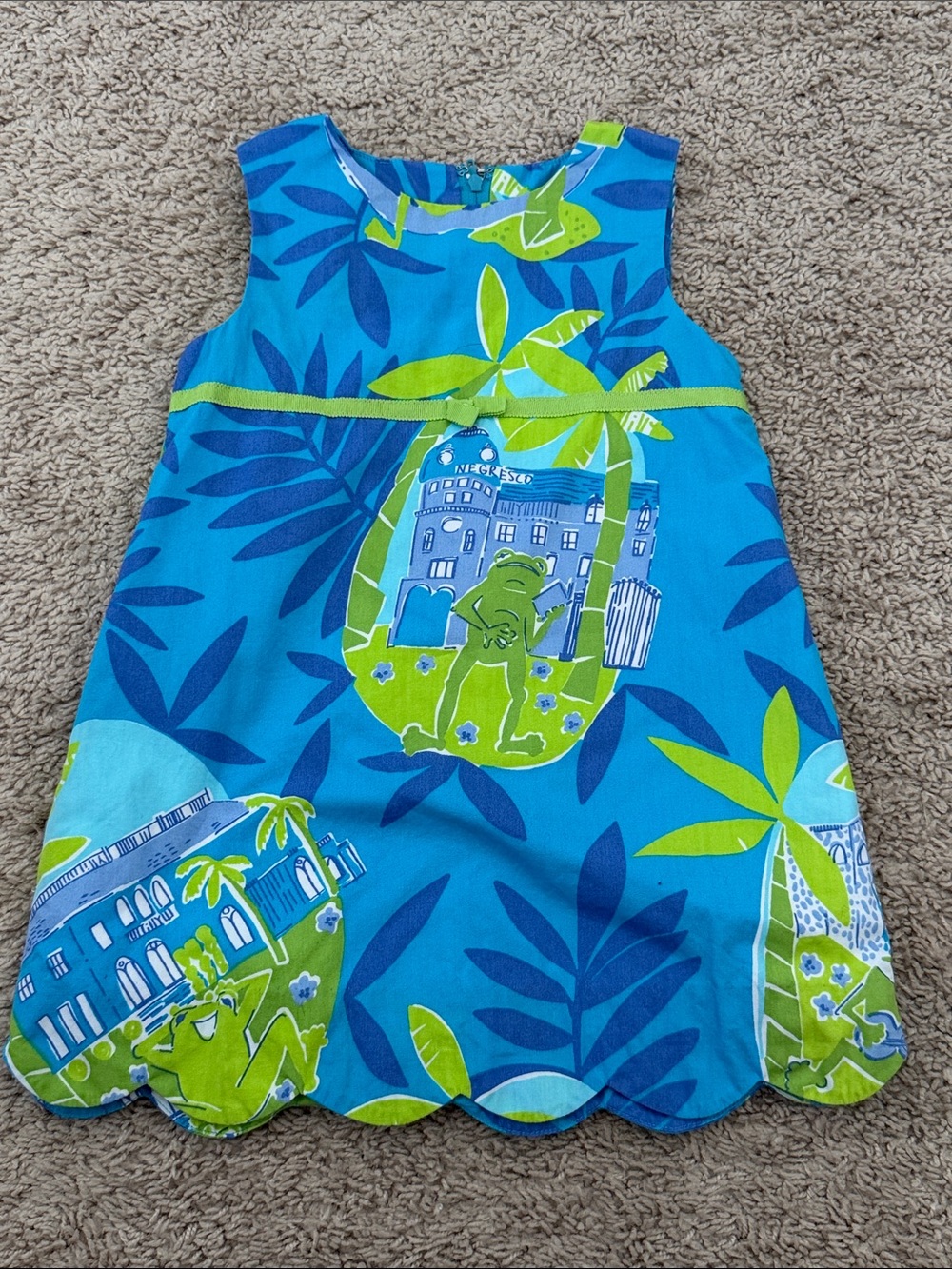 Lilly Pulitzer Blue & Lime Tropical Print Dress